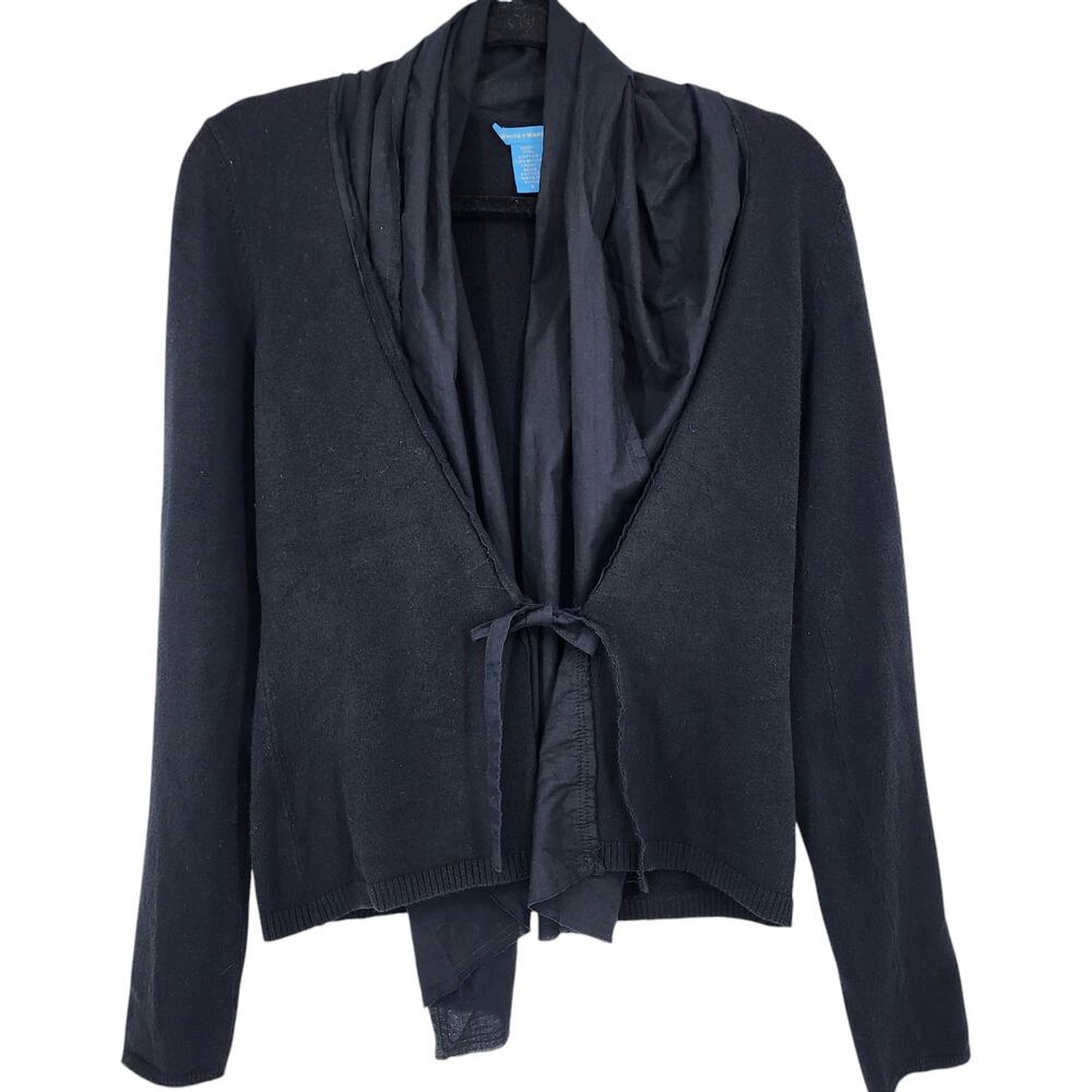 White + Warren Womens Black Open Draped Cardigan With Tie Front Size Small